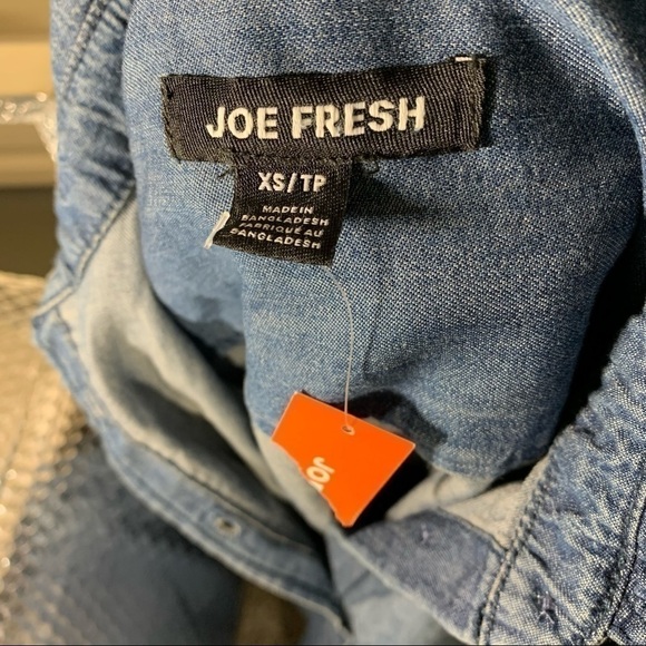 Denim Dress Blue XS Long Sleeves Belted Button Front Chambray Cotton Minimalist - Picture 6 of 10